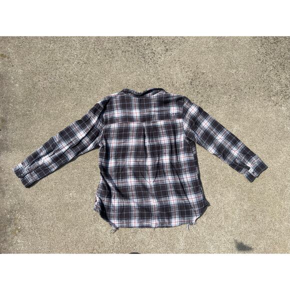 American Eagle Blouse Women Size XL Plaid Distressed Collared Long Sleeve Shirt - Picture 6 of 6